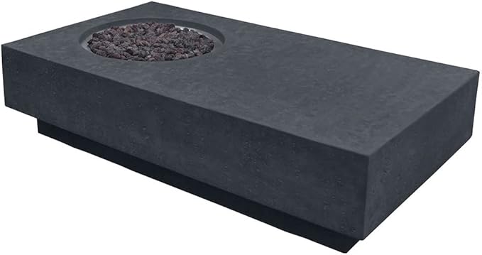 Elementi | Metropolis Gas Fire Pit Cast Concrete 56" Rectangular Fire Table, Outdoor Fire Pit Electronic Ignition | Canvas Cover, Lava Rock Included | Dark Gray (Natural Gas)