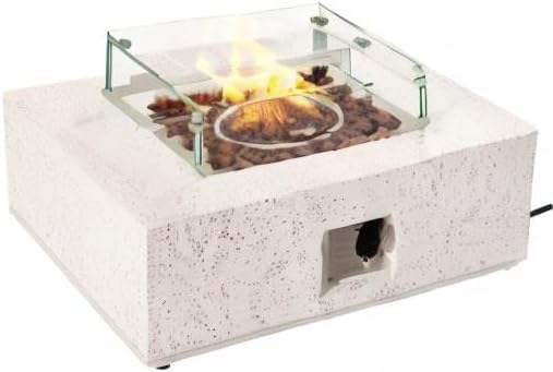 COSIEST Square Outdoor Sandstone Propane Fire Pit w Wind Guard, CSA Certified, 50,000 BTU Stainless Steel Burner, 35-inch, Free Lava Rocks and Rain Cover, Tank Outside, Metal Lid