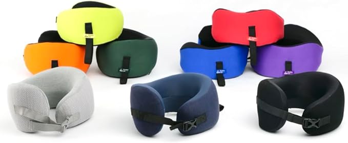 C CUSHION LAB Travel Pillow, Award-Winning Patented Ergonomic Design for Chin & Neck Support Memory Foam Neck Pillow, Compact Airplane Pillow for Traveling, Flight, Car (Royal Purple, Medium)