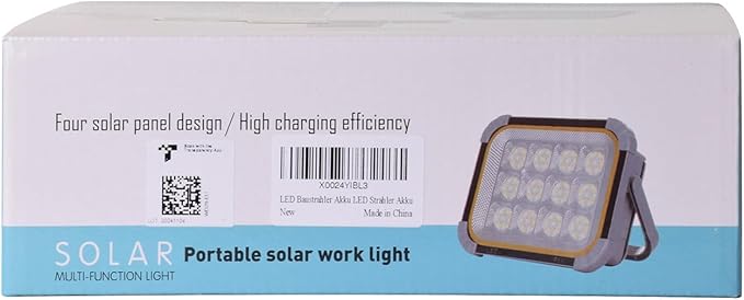 ERAY LED Work Light with 4 Solar Panel, 150W 12000mAH Rechargeable Worklight with 336 LED Beads/4 Modes/IP64/Stepless Dimming, Portable Job Site Light for Emergency Workshop(Grey