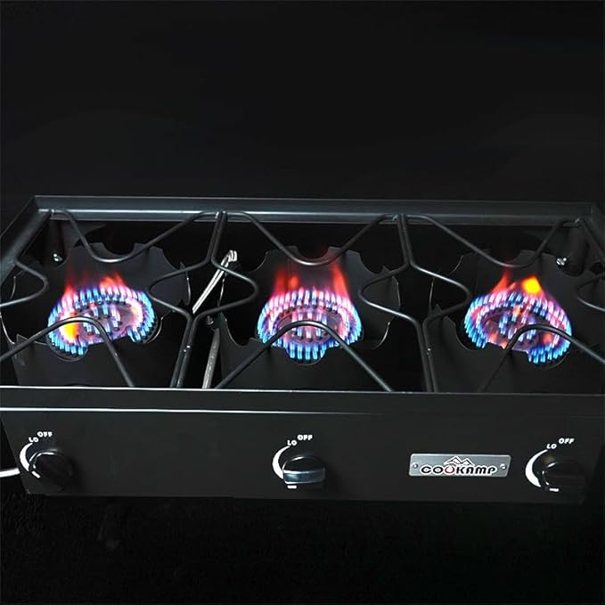 High Pressure Triple Propane Burner Outdoor Propane Camping Stove with 0-20 PSI Adjustable High Pressuer Regulator and Steel Braided Hose 3 Burner Stove Brewing Supply SA3500