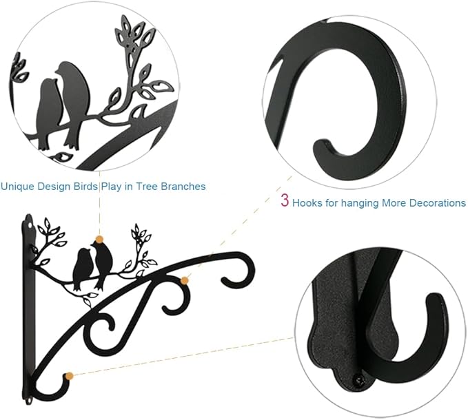 Heavy Duty Outdoor Hanging Plants Brackets, Plant Hangers with Wall Mounted Solid Steel Indoor Hooks, Basket Lantern/Light/Bird Feeder, Pack of 2 Garden Gifts Black (8 inch Black)