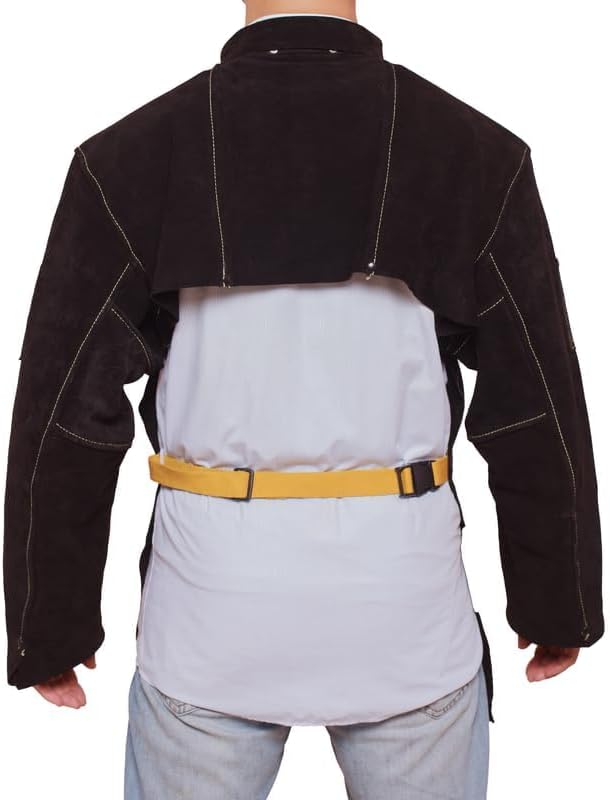 ANTAITHER Leather Welding Jacket with Open Back, Bib Apron with Cape Sleeve, Heat Flame Resistant Welder Coat