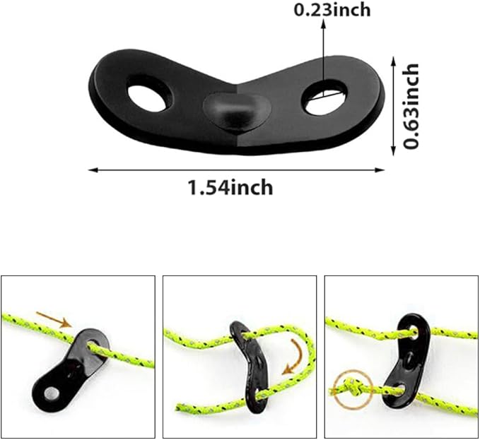Guyline Tensioner Tent Rope Tensioner - 24Pcs - Alloy Camping Tent Guyline Cord Adjuster Combination Camping Gear (Black, Snails)