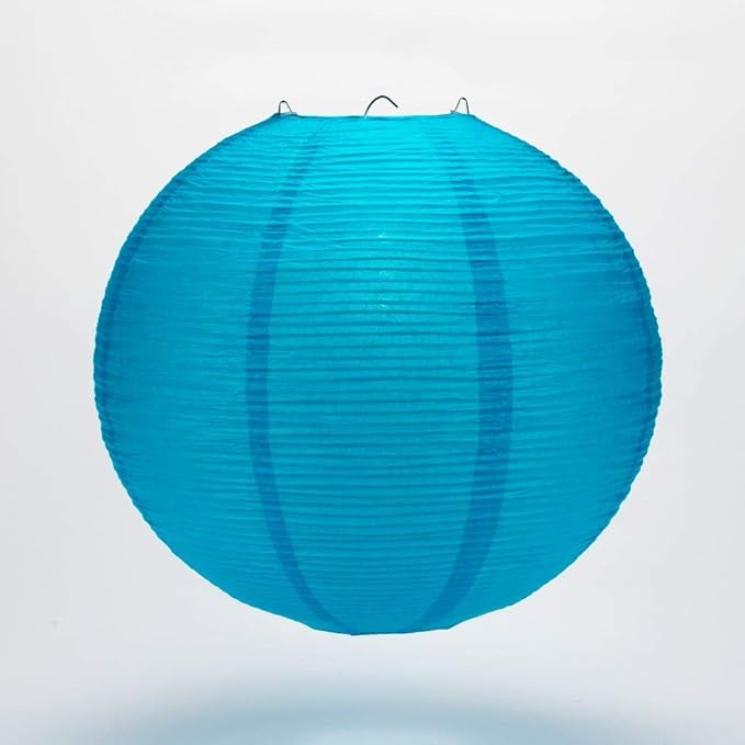 Quasimoon PaperLanternStore.com 12 Inch Turquoise Blue Fine Line Premium Even Ribbing Paper Lantern, Extra Sturdy