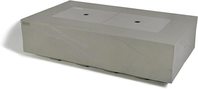 Elementi+ | Meteora Gas Fire Pit Cast Concrete 56" Rectangular Fire Table, Outdoor Fire Pit Electronic Ignition | Canvas Cover, Fire Glass and Burner Lid Included | Light Gray | Natural Gas