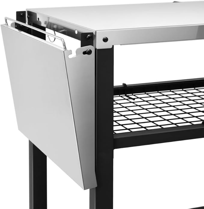 EDOSTORY Outdoor Grill Cart Pizza Oven Stand, Three-Shelf Stainless Steel Food Prep Table Patio BBQ Grill Table Bar Cart Kitchen Island with Wheels