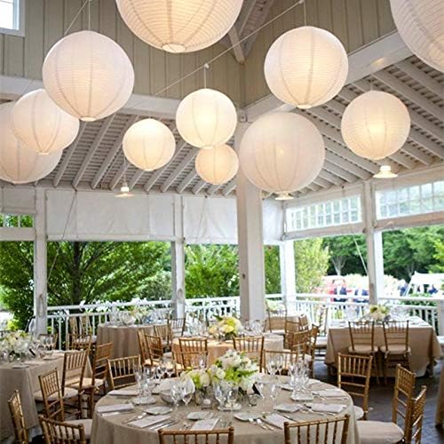 PaperLanternStore.com 12 Inch Biege/Ivory Fine Line Premium Even Ribbing Paper Lantern, Extra Sturdy