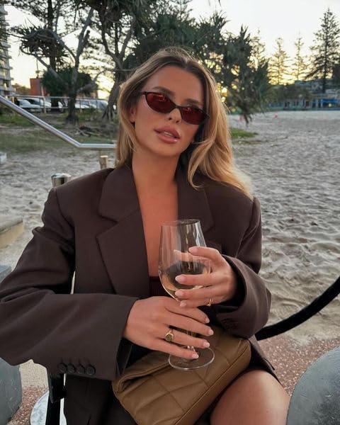 Retro Oval Sunglasses for Women Chic Cat Eye 90s Sunnies Lightweight Narrow Shades Trendy UV protection Sun Glasses