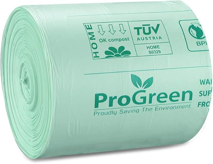 ProGreen Compostable Trash Bags, Extra Thick, Compost Kitchen Bin Bags, Food Scraps Yard Waste Bags, ASTM D6400 BPI and TÜV AUSTRIA Certified (6 Gallon, Pack of 100)