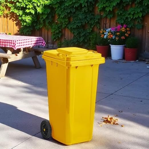 PRO&Family Wheeled Outdoor Trash Can Garbage Can Garage Trash Can for Restaurants/Hospitals/Offices/Back of House/Warehouses/Home (Yellow, 32 Gallon)