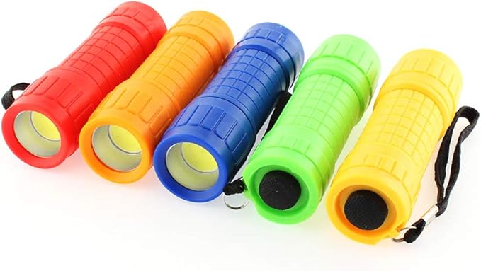 30-Pack Small Mini Flashlight Set, 5 Colors, COB LED Handheld Flashlight with Lanyard,90-Pack AAA Battery Included for Kids/Night Reading/Party/Camping/Emergency/Hunting