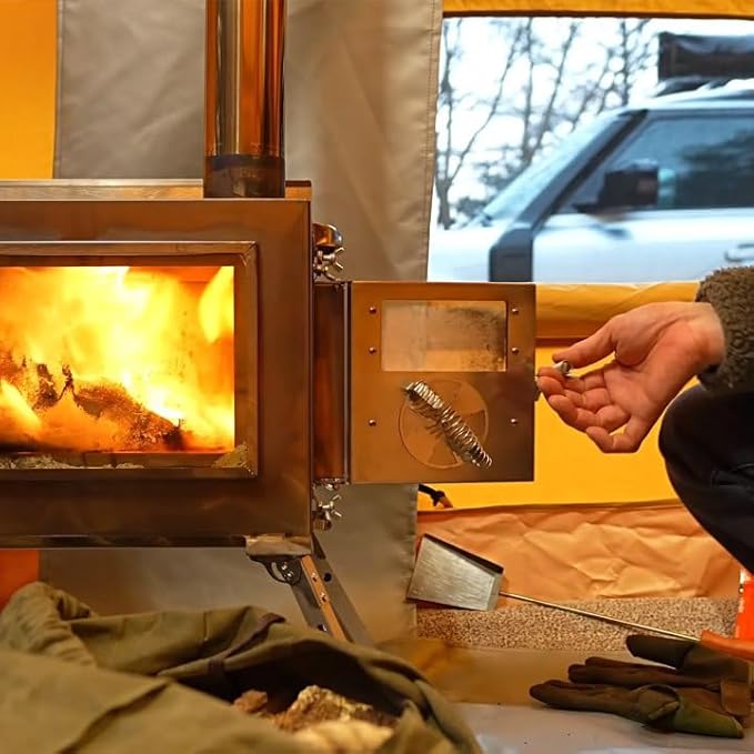 Rbm Outdoors Camping Stoves for Tents, Shelters, Yurts. Portable Wood Burning Folding Stove for Camp, Cooking Outdoor. Compact Folding Pipes Chimney (Caminus M)