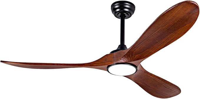 52” Ceiling Fans with Remote/Light/APP,Dimmer and Color, Wooden Ceiling Fan with 3 Wooden Blades for Patio, Living Room, Gazebo, etc. (Black + Walnut)