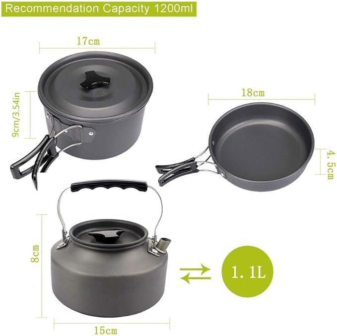 Camping Cookware Set Lightweight Portable Pot Pan Kettle Cups Spoon Fork Cutter with Carry Bag for Camping, Backpacking, Outdoor Cooking and Picnic