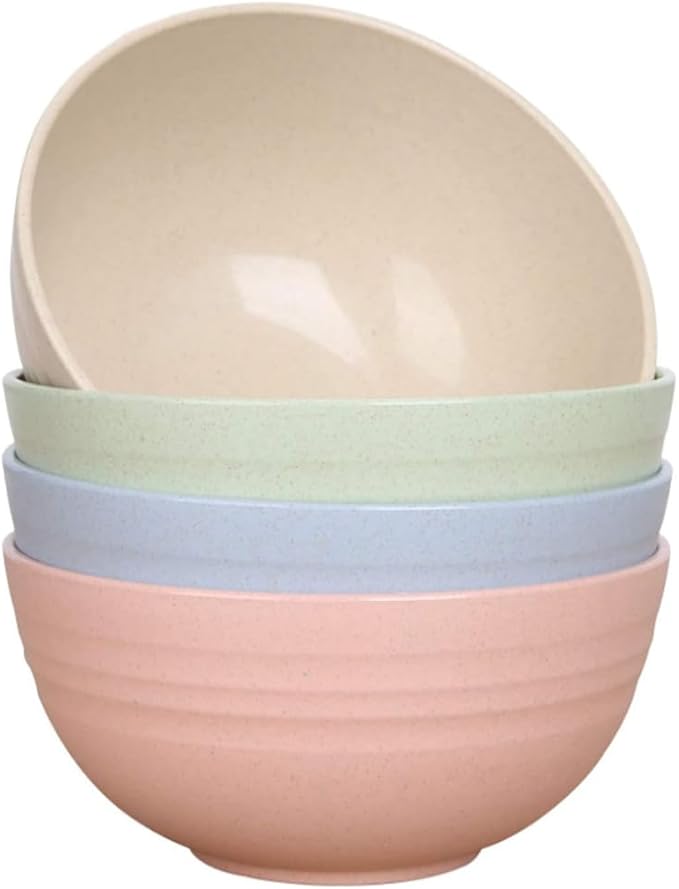 K Y KANGYUN Unbreakable Cereal Bowls - 24 oz Reusable Wheat Straw Bowl- Perfect for Serving Soup, Oatmeal, Pasta, Salad Camping, Picnic Bowls- Dishwasher & Microwave Safe - BPA Free, Sets for 4