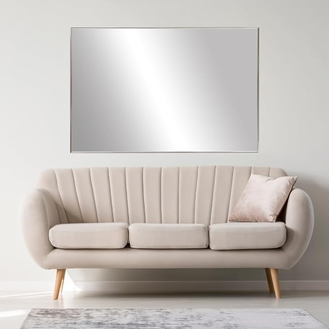Frame My Mirror Silver Metal Framed Mirror, 24" x 28" Mirror for Bathroom, Metal Frame, True Reflections Glass, Satin Nickel Finish, Stanton Design, Hangs Horizontally or Vertically, Made in USA