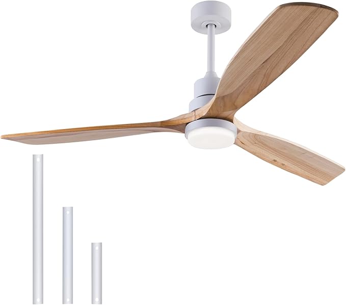 56" Wooden Ceiling Fans with Lighted Remote Control, Indoor Outdoor Wooden Ceiling Fan, Outdoor Modern Ceiling Fan with 3 Fan Blades for Patio, Living Room, Bedroom, Farmhouse etc.…