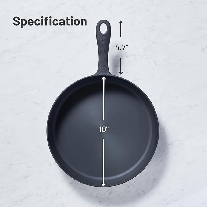 Flambo Skillet #10 - Naturally Non-Stick 10 Inch Pre-Seasoned Cast Iron Frying Pan - Smooth Nonstick Finish for Grilling, Frying, Sauteing, Searing, Baking - Use on Oven, Stove, Grill, or Campfire