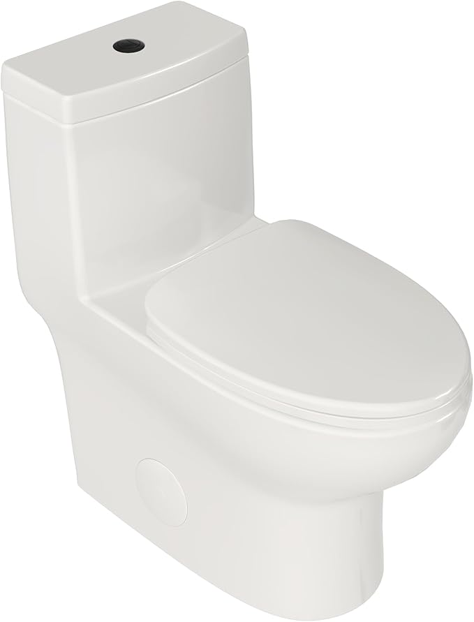 DeerValley DV-1F026-B Elongated One Piece Toilet, Dual Flush 1.1/1.6 GPF Toilet with Comfortable Seat Height, Powerful & Quiet Modern Standard Toilet for Bathroom, 12" Rough-In