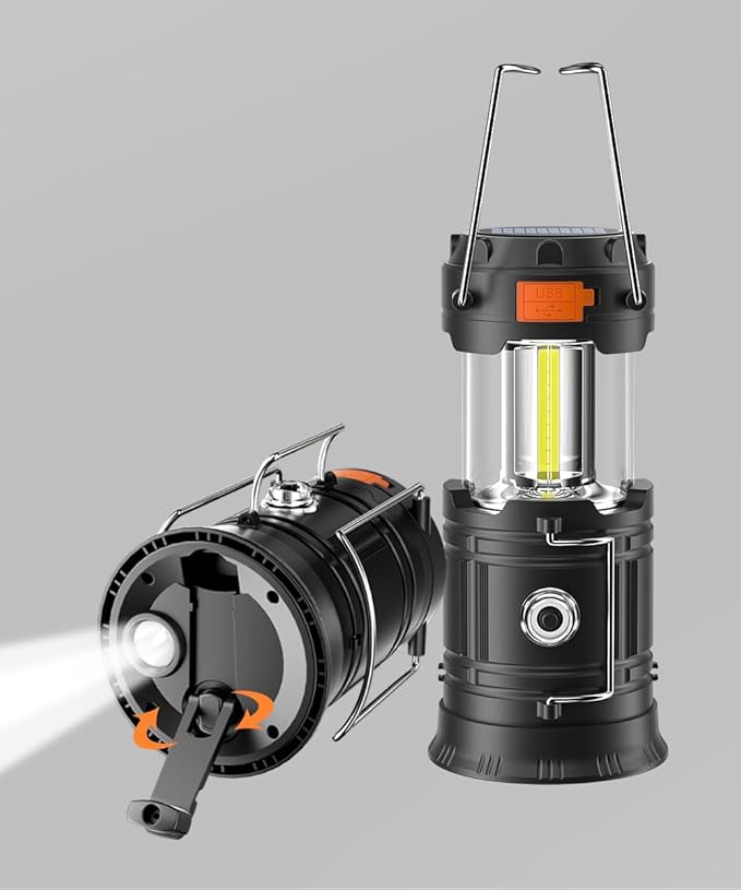 Hand Crank Solar Camping Lantern, Large Capacity Portable Ultra Bright LED Torch, USB Charger, Electronic Lantern for Outdoor (1)