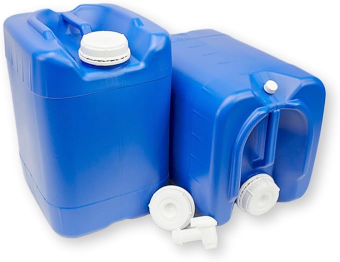 5-Gallon Stackable Water Storage Containers, 5 Gallons Each w/Lids + Spigot, Easy Fill, Survial Supply Emergency Water Storage for Camping and Disaster Preparedness, RV, Camping, 10 Gallon