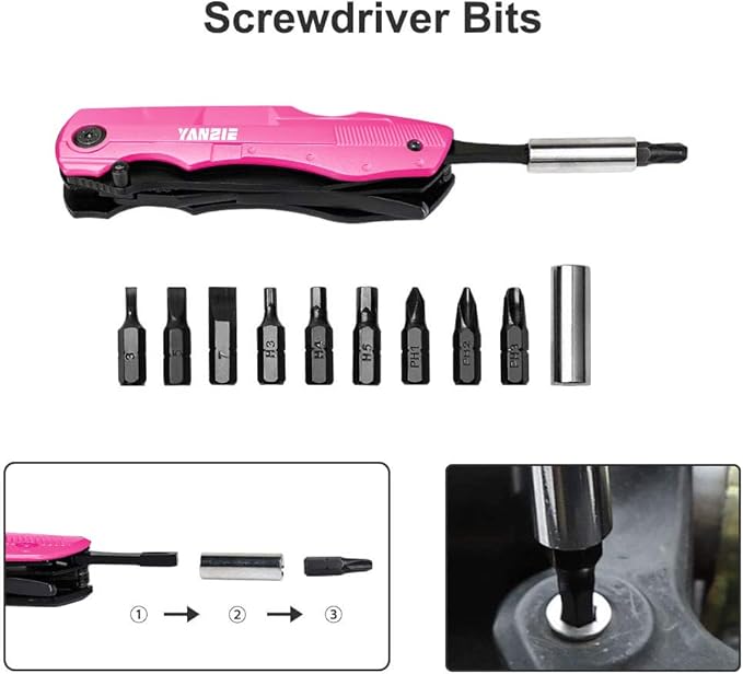 Multitool Pocket Knife with Switch Blades, Can Opener, Wire Cutter, Plier Screwdrivers, Fishing Knife for Camping Hunting, Chrismas/Birthday Gifts for Men/Dad/Kids (Pink)