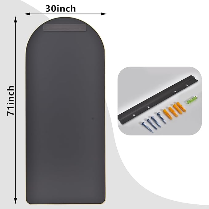 71''x30'' Large Arched Full Length Mirror, Floor Standing Stylish Full Body Mirror with Rounded Corners for Home Decor, Aluminum Alloy Frame Hanging Mirror for Wall, Gold