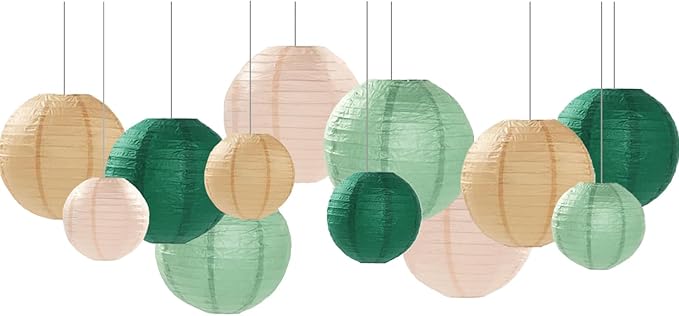 Sage Green Paper Lanterns Decorative 12pcs Party Hanging Decorations for Rustic Party Bridal Shower Wedding Baby Shower Graduation Anniversary Neutral Room Decor