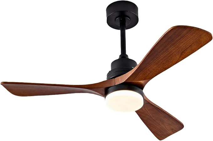 42 Inch Wood Ceiling Fans with Lights and Remote, 3 Blades Outdoor Walnut Ceiling Fans for Patio, Noiseless Reversible DC Motor, for Living Room, Farmhouse, Indoor