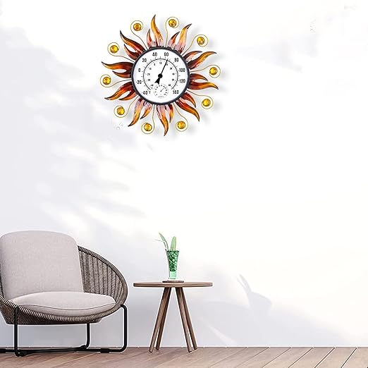 Indoor Outdoor Thermometer, Sun Wall-Mounted Thermometer with Humidity, Easy to Read Decorative Outside Thermometer for Patio, Garden, No Require Batteries