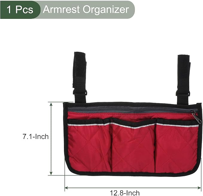 YOKIVE Armrest Organizer, Waterproof Chair Snack Storage Bag with Straps, Great for Camping Beach Daily Use, (Red, 4 Pockets)