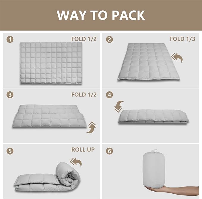 zzlamb Puffy Down Camping Blanket Water-Repellent, Down Throw Travel Blanket Portable for Outdoor, Light Warm Quilt for Couch Plane Car Theater Stadium Picnic RV Backpacking Hammock