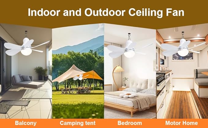 Portable Ceiling Fan with LED Light, Mini DC 5V USB Tent Fans for RV, 16.5Inch Small USB Ceiling Fan Hanging Camping Tent Gazebo Bed Dormitory, On/Off Button Switch, Detachable Blades