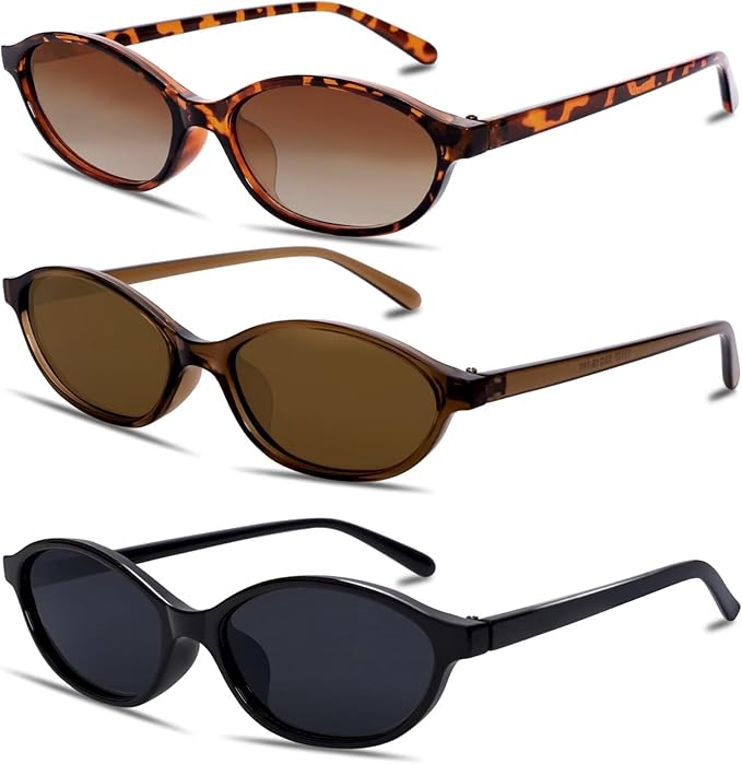 Retro Oval Sunglasses for Women Chic Cat Eye 90s Sunnies Lightweight Narrow Shades Trendy UV protection Sun Glasses