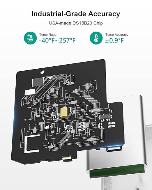 WiFi Thermometer Freezer Alarm, Email Alert, App Notification, Data Record Export, No Subscription Fee, 2 Remote Wireless Temperature Sensors for Refrigerator, Freezer, Hot Tub