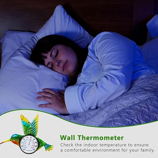 Hummingbird Outdoor Thermometer, 17" Indoor Thermometers with Large Number, Metal Wall Thermometer No Need Battery for Patio Room