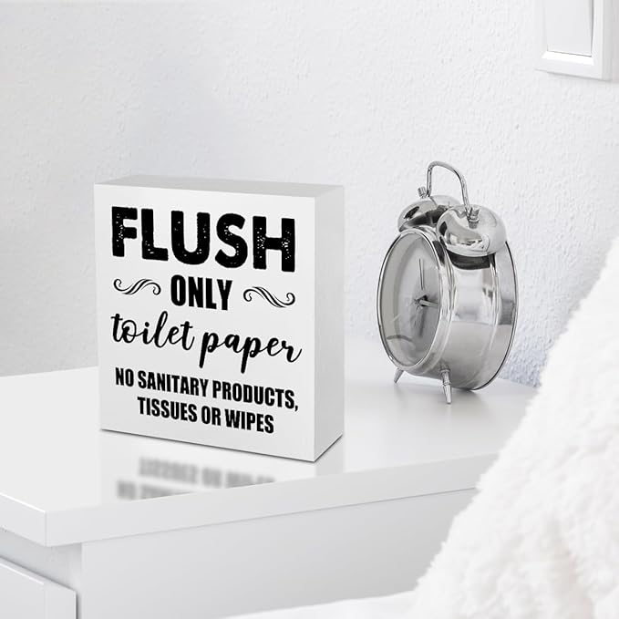 Do Not Flush Sign for Bathroom Rustic Desk Decor Bathroom Sign White Wooden Box Sign Farmhouse Bathroom Rules Wood Plaque Restroom Sign Bathroom Accessories Decor Home Office Shelf Toilet Decorations