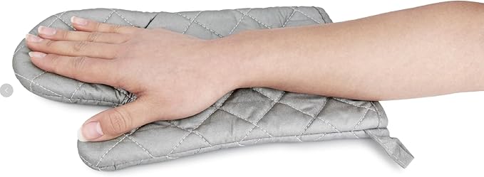 13 Inch Heat Resistant Oven Gloves New Cotton Oven Mitts Kitchen Gloves High Temperature Cooking Tool BBQ Gloves (13" Silver, 13 Inch)