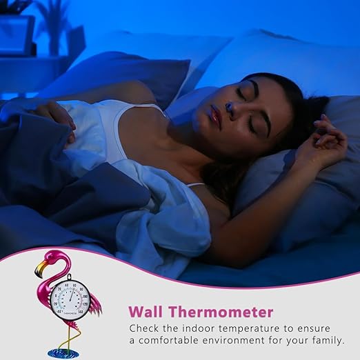 Flamingo Outdoor Thermometer, 17" H Wall Thermomter with No Need Battery, Indoor Thermometer Large Easy to Read for Patio Room Decor