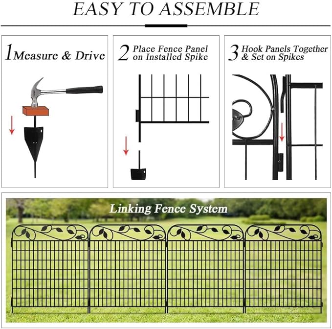 AMAGABELI GARDEN & HOME 4 Pack 44inch High 12ft Long Decorative Garden Fence Panels Border,Dog Fence for The Yard Outdoor Rustproof Animal Barrier Dogs Garden fencing Black