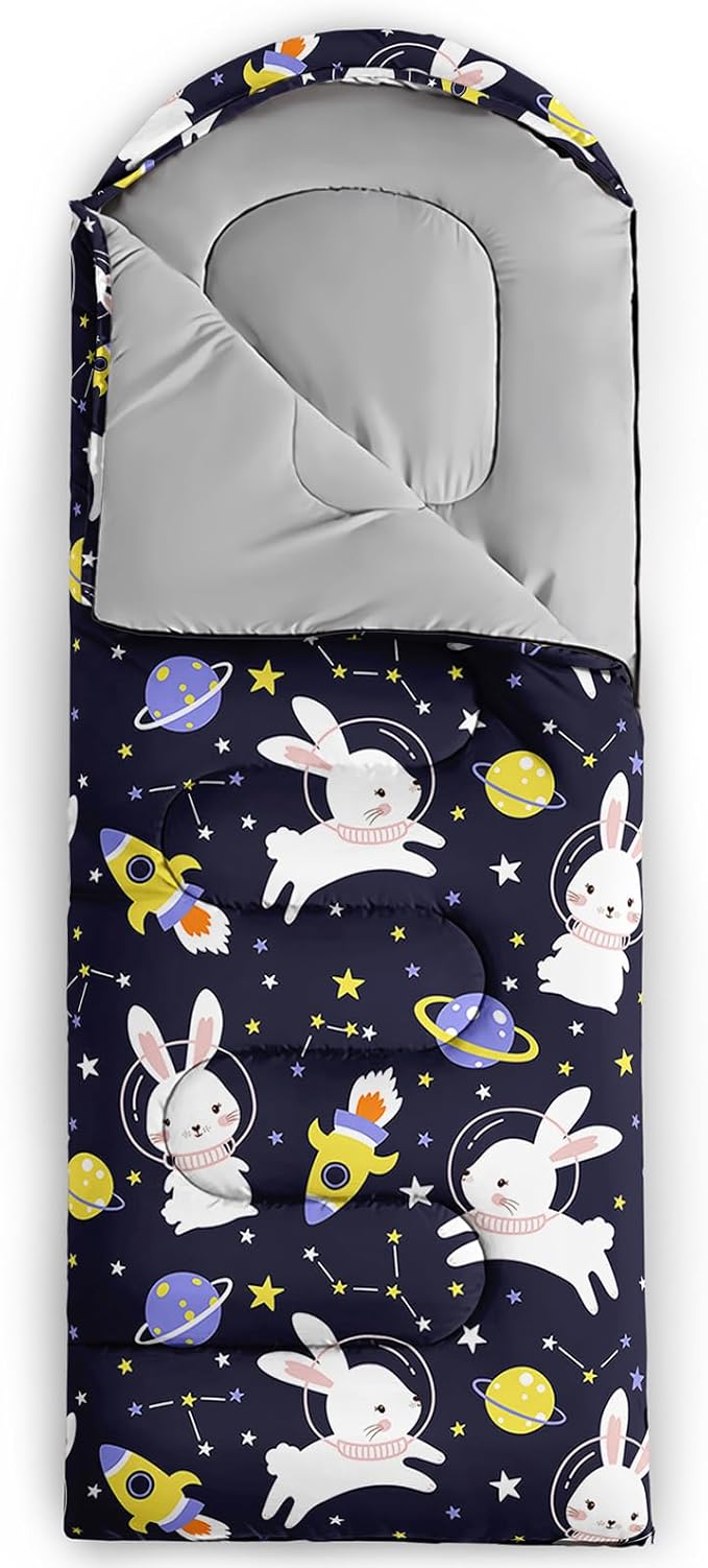 AILONEN Pink Lovely Rabbit Sleeping Bag for Girls Kids Adults,Warm and Cool Weather,Lightweight,Waterproof Backpacking,Cartoon Flowers Printed Bunny Sleeping Bag for Camping