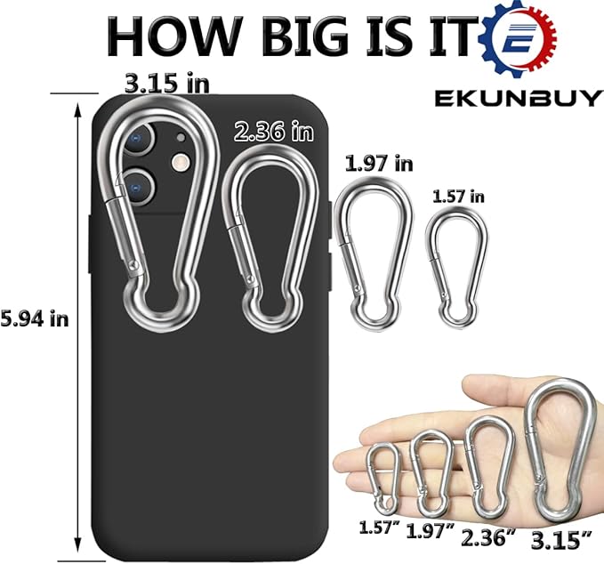 Spring Snap Hooks, 304 Stainless Steel Metal Clip Heavy Duty Rope Connector Small Snap Clamp Key Chain Link Buckle for Hammock Swing Set Outdoor Travel Camping Fishing Hiking