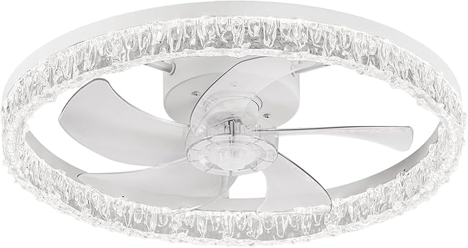 Low Profile Ceiling Fans with Lights and Remote, Fandelier Ceiling Fan Flush Mount, 3000K-6500K Smart 5 Fan Blades LED Fan Light, Modern Ceiling Fans with Lights for Bedroom