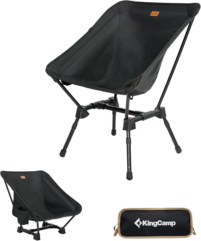 KingCamp Portable Backpacking Chair, 4-Position Adjustable Height Folding Compact Lightweight Camping Chairs with Cup Holders & Carry Bag for Outdoor Camp Hiking Lawn Fishing
