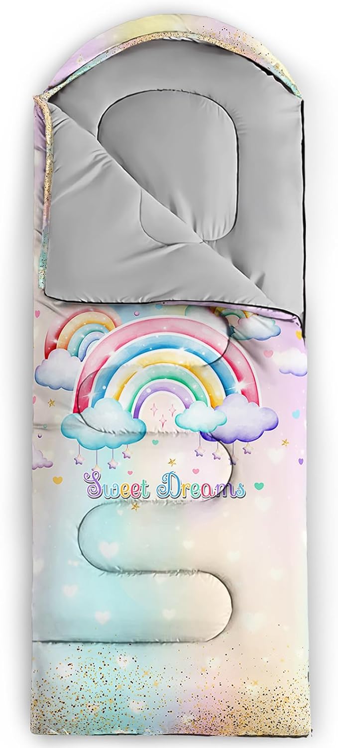 AILONEN Pink Lovely Rabbit Sleeping Bag for Girls Kids Adults,Warm and Cool Weather,Lightweight,Waterproof Backpacking,Cartoon Flowers Printed Bunny Sleeping Bag for Camping