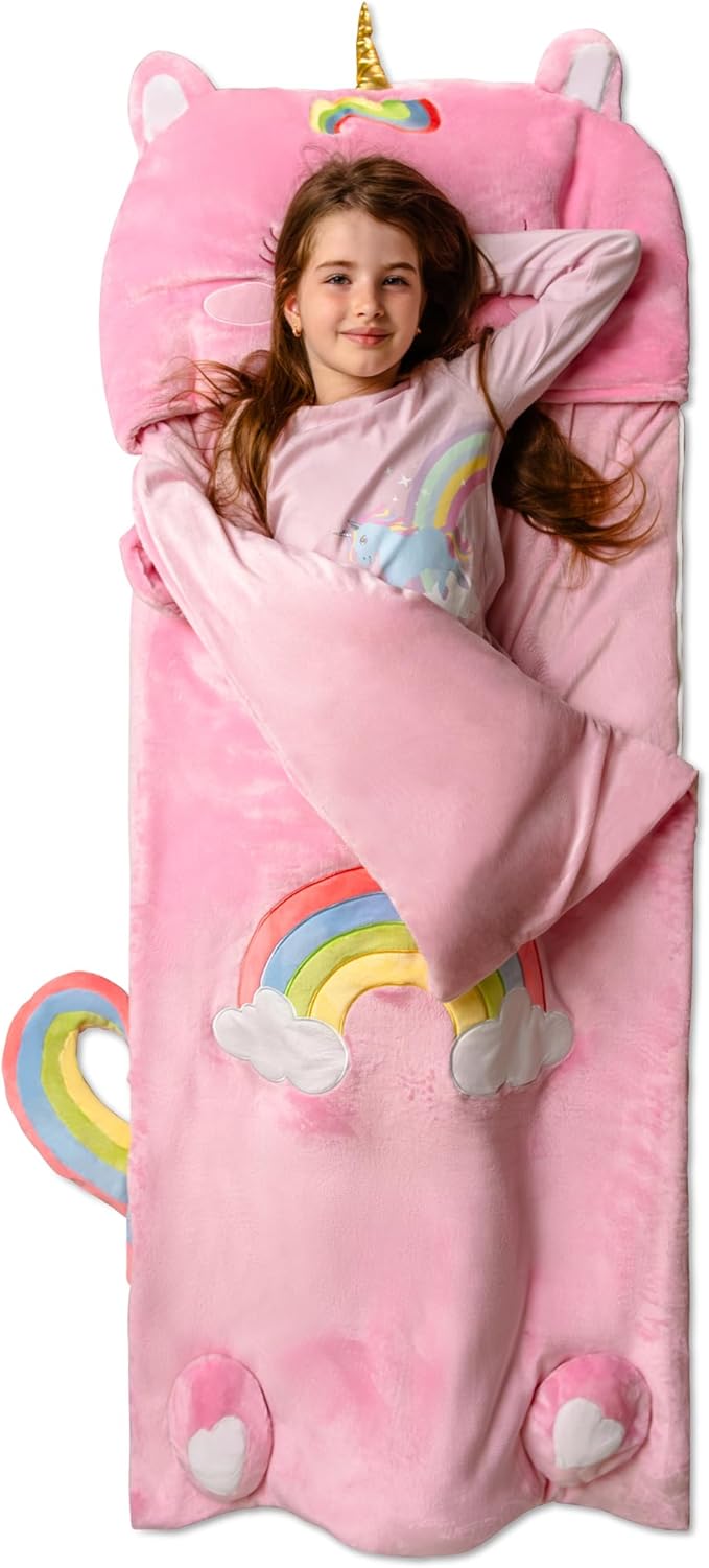 Kids Sleeping Bag for Boys & Girls - Glow in The Dark for Ages 3+, Large With Pillow Pocket, Extra Soft Toddler Blanket (66" x 33")