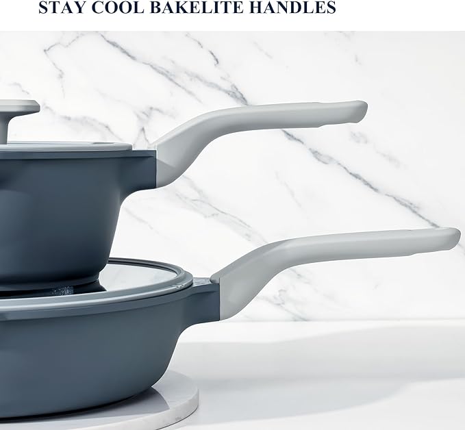 Nonstick Pots and Pans Set, 9 Pieces Non Toxic Ceramic Cookware, Nonstick Pan Skillet, Healthy Frying Pan, PTFE PFOA & PFAS Free, Induction Compatible, Gray