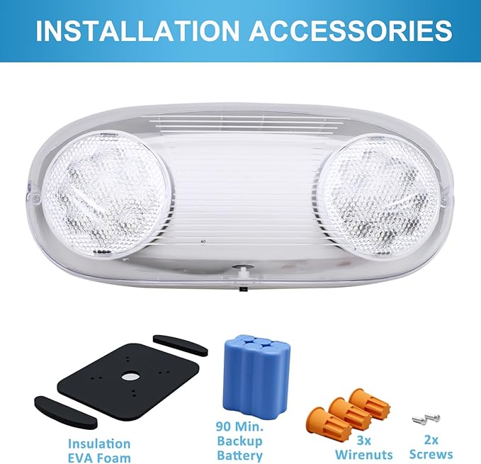 Outdoor Emergency Light with Battery Backup, Exterior Lights with Battery Backup, Wet Location, LED Egress Lights, Exterior Two Adjustable Heads Emergency Lighting Fixture,120/277V, UL Listed (2 Pack)