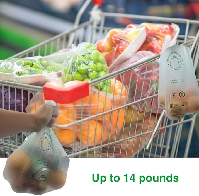 100% Certified Home Compostable Produce Bags, 1000 Count, 14 x 18 Inches, Hold Up to 14 Lbs, ASTM D6400, EN 13432, US BPI & Europe OK Compost Home Certified